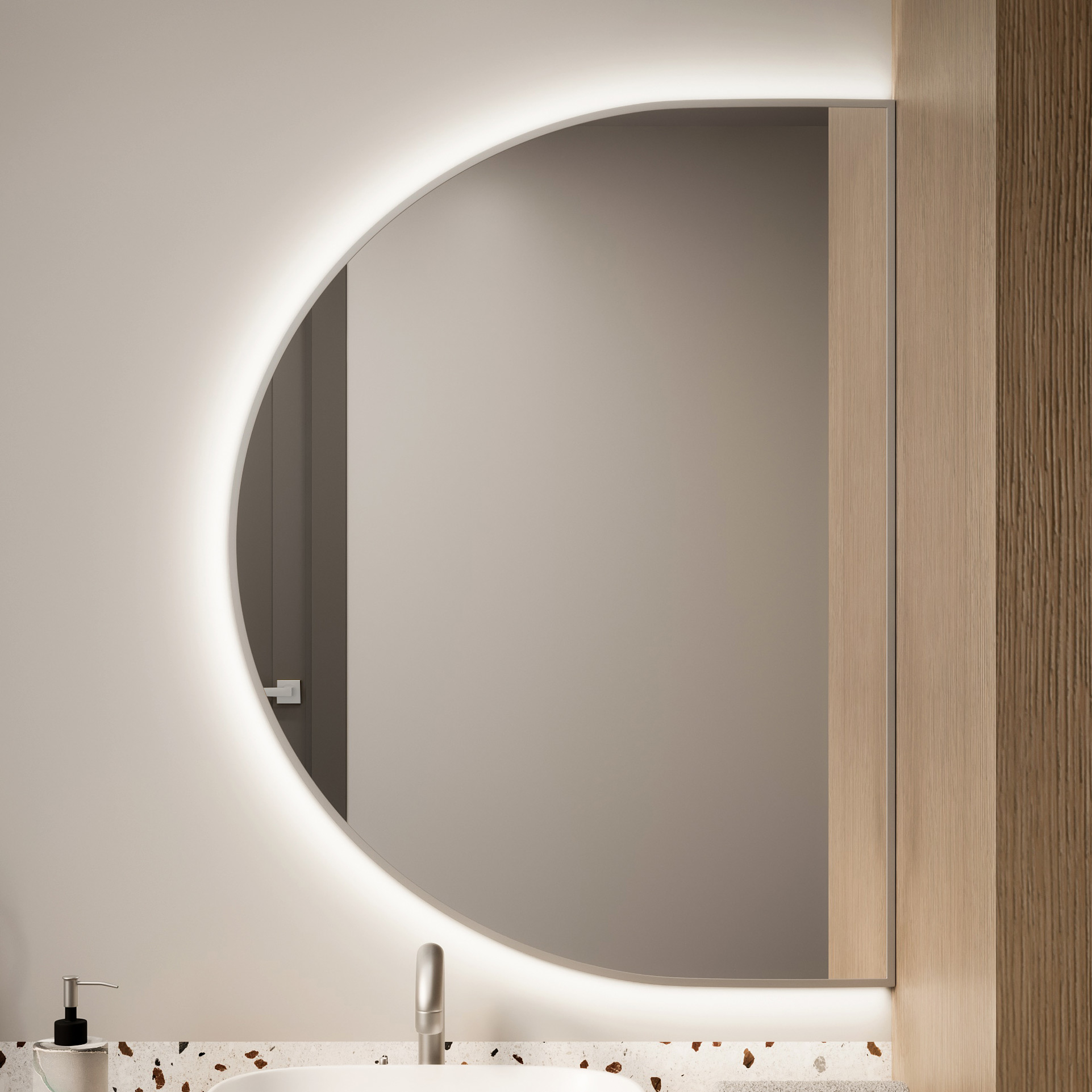 Baltica Design Tiny Border Semi Round Bright lustro 120x80 cm srebrne barwa ciepła