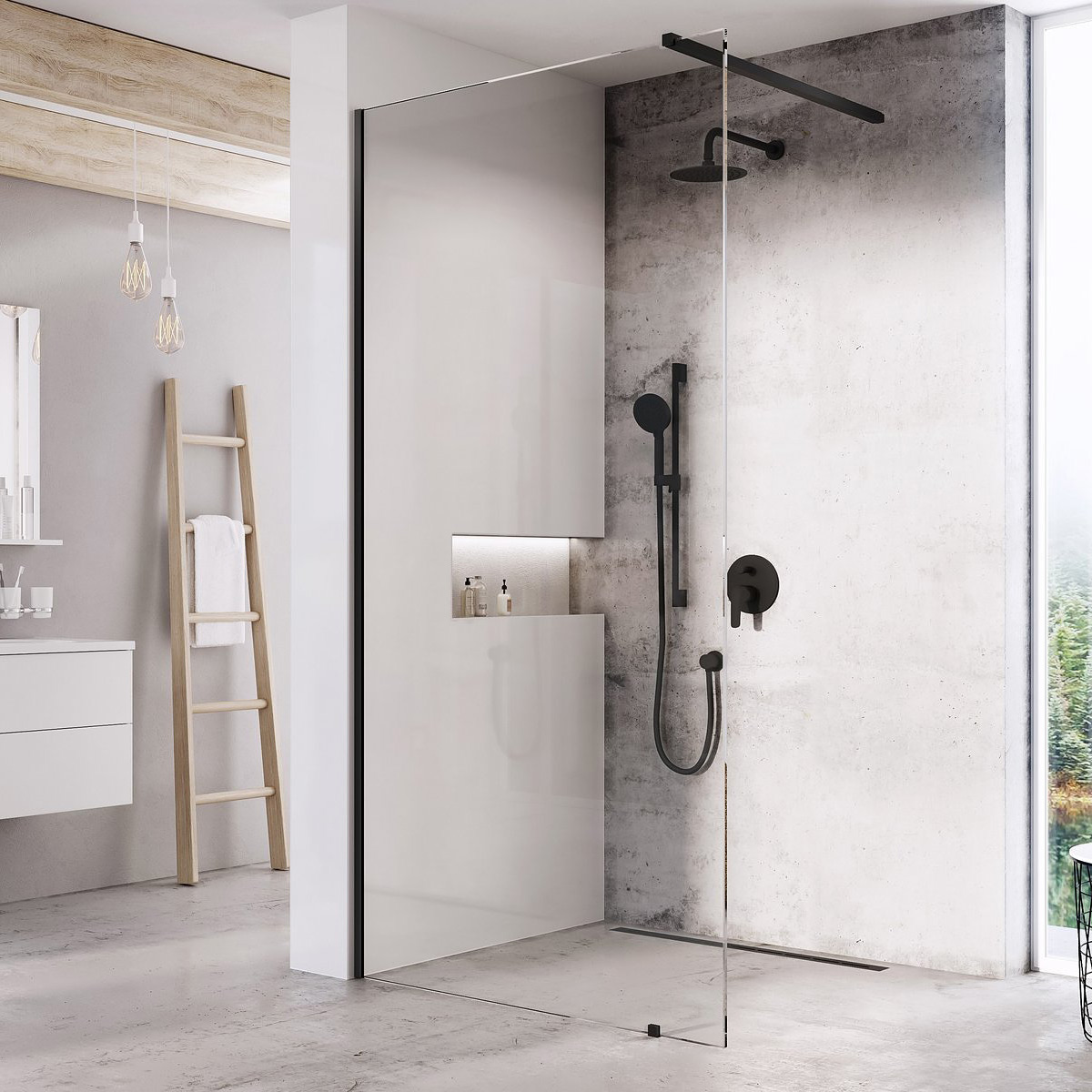 Ravak Walk-In Wall SET ścianka prysznicowa walk-in 160 cm czarny mat/szkło przezroczyste GW9WS030SZ1