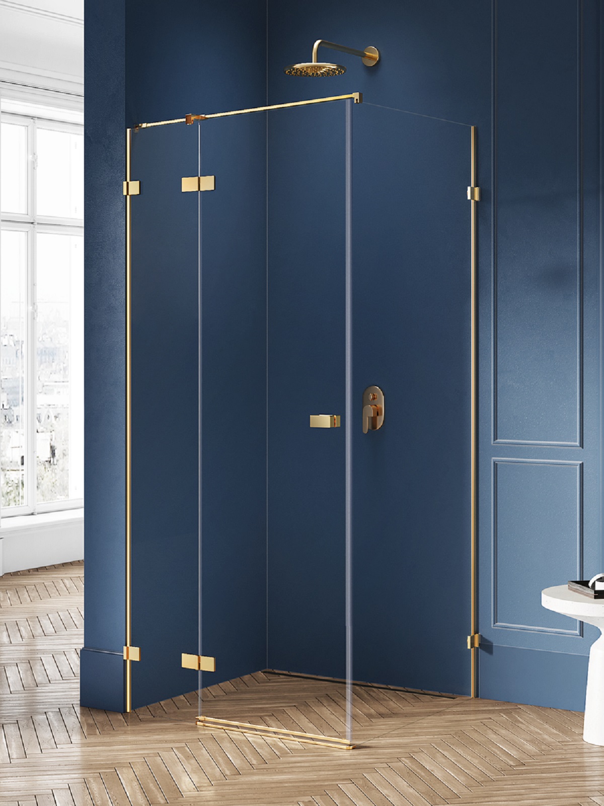 New Trendy Avexa Gold Brushed kabina prysznicowa 90x90 cm kwadratowa lewa złoty szczotkowany/szkło przezroczyste EXK-1744 - Wysyłka w 24h