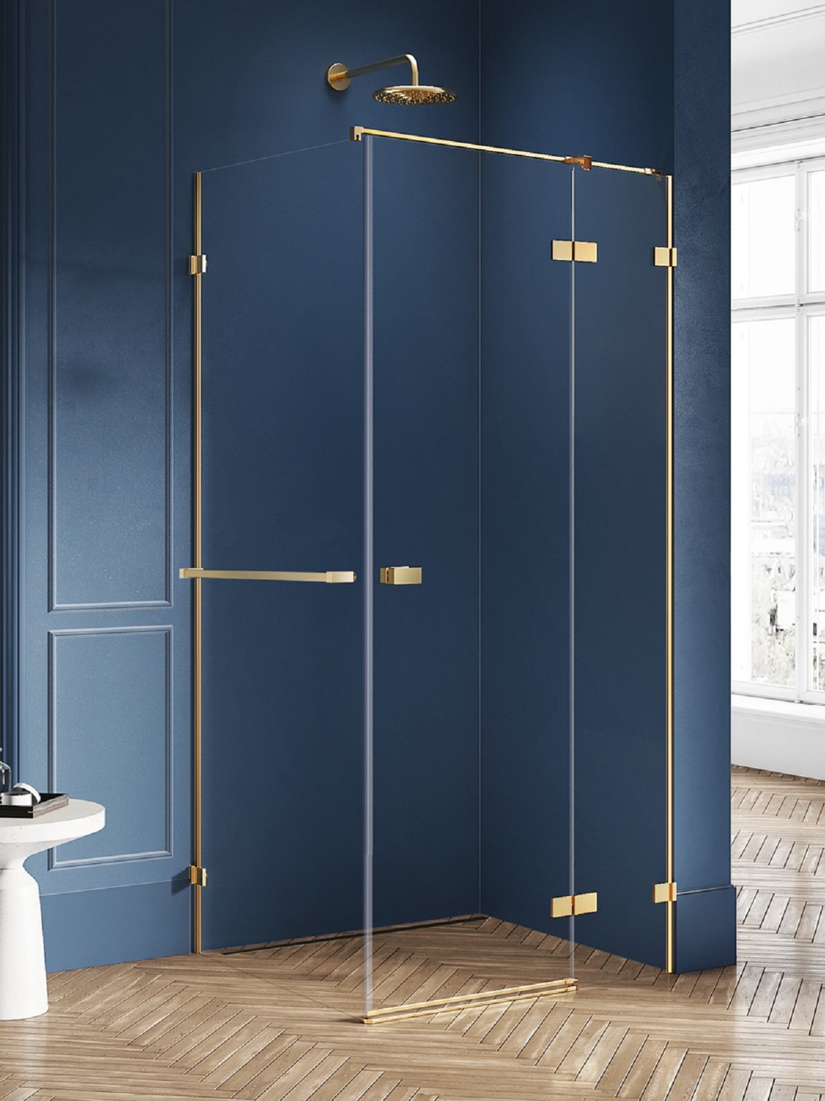 New Trendy Avexa Gold Brushed kabina prysznicowa 120x120 cm kwadratowa prawa złoty szczotkowany/szkło przezroczyste EXK-3069