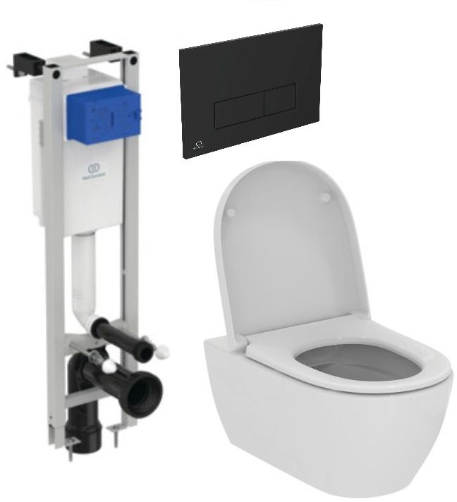 Zestaw Ideal Standard i.Life O combi-Pack miska WC z deską wolnoopadającą i stelaż podtynkowy z przyciskiem spłukującym czarnym ( ... - Wysyłka w 24h