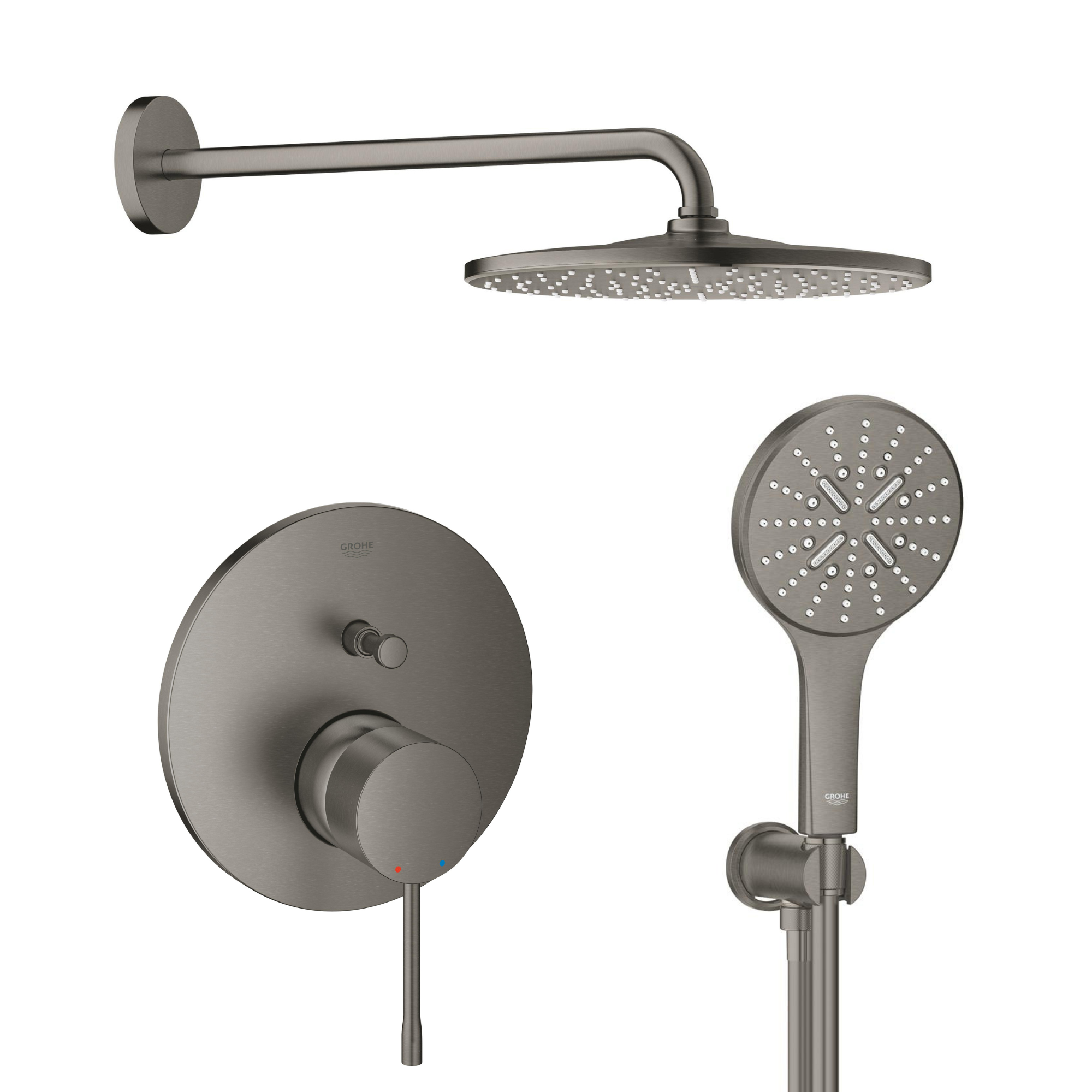 Zestaw Grohe Essence wannowo-prysznicowy podtynkowy z deszczownicą i kompletem natryskowym grafit (24058AL1, 26558AL0, 28362A01, 26658AL0, ... - 