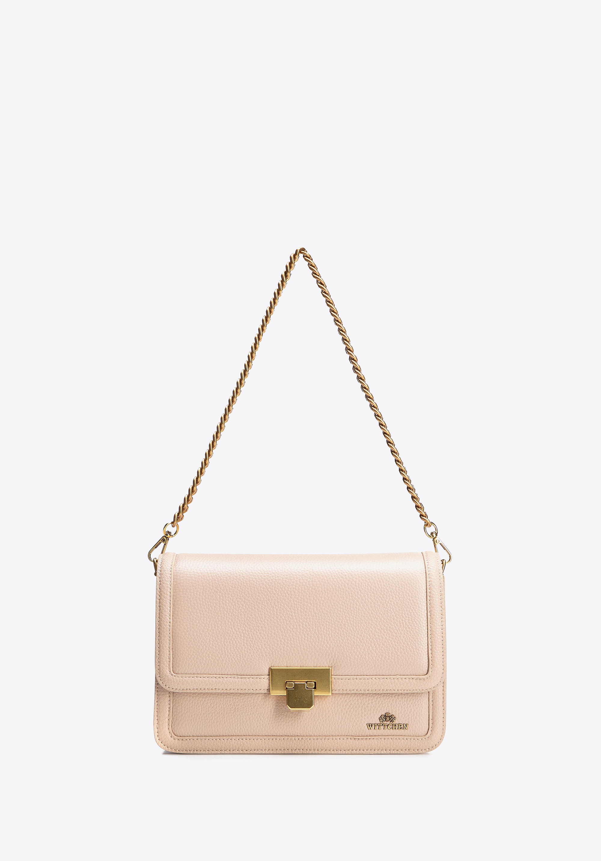 Skórzana torebka crossbody z łańcuszkiem beżowa