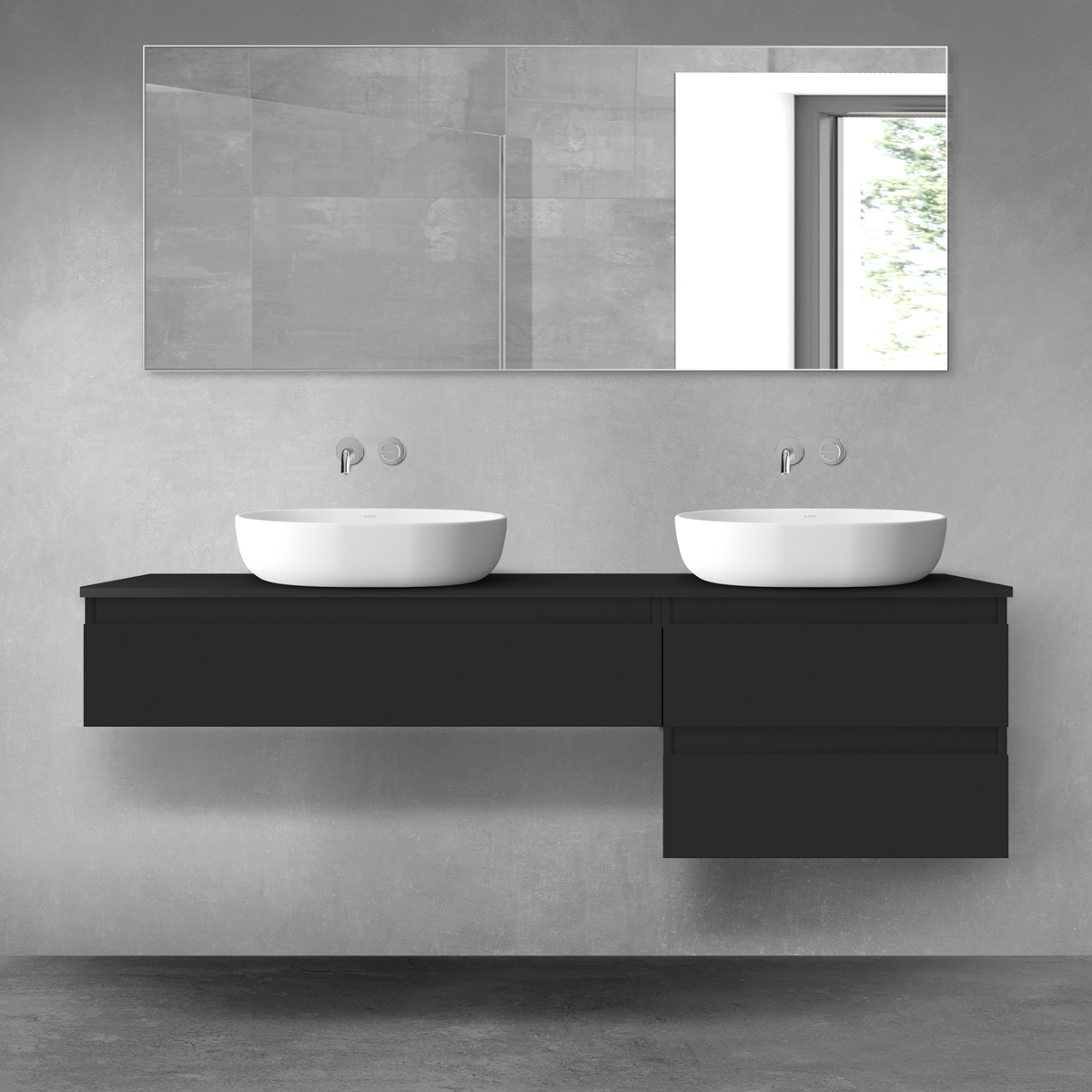 Darmowa Dostawa - Zestaw mebli łazienkowych 160x46.4x48.6 cm podumywalkowa wisząca czarna Oltens Vernal 68328300