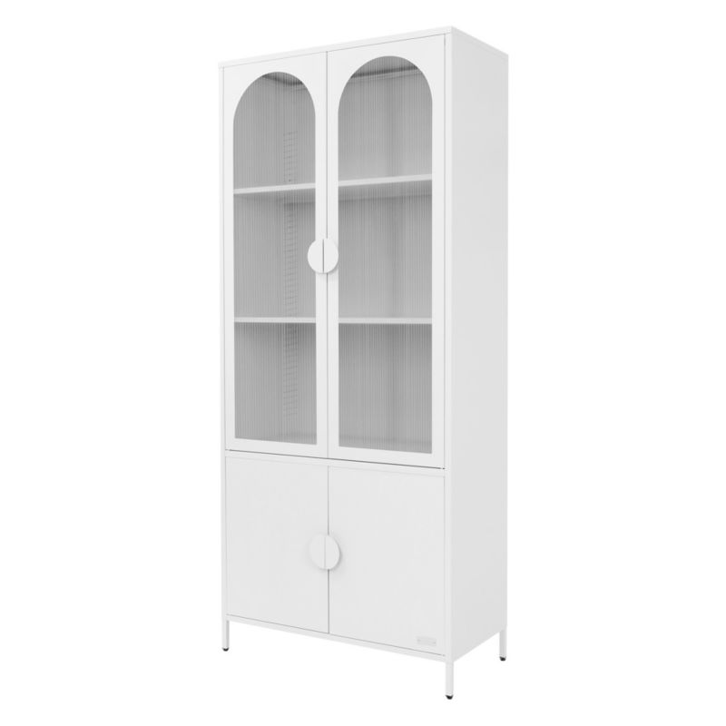 Witryna ECD Germany bialy metalowa szafka 80x185x40 cm z 4 drzwiami i 4 półkami to nowoczesny kredens do salonu i jadalni 1 szt