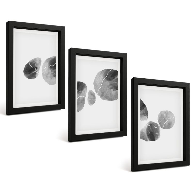 Galeria 3 Obrazów w Czarnej Ramie ArtPrintCave 20x30 cm Komplet ścienny Plamy farb abstrakcyjne sztuka 1 kpl.