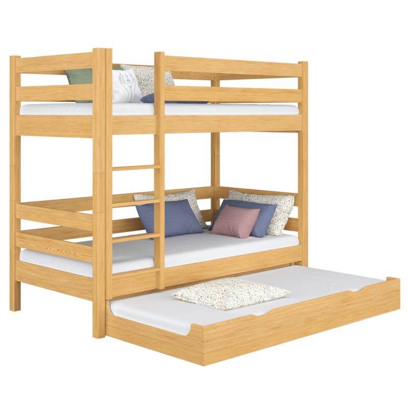 Drewniane łóżko N-WOOD piętrowe z szufladą na materac N01 sosna naturalna 100x200 1szt.