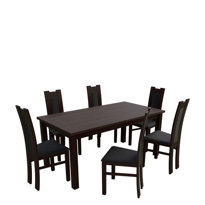 Zestaw RO17 MIRJAN 24 Stół rozkładany S18-L 80x160/200 + 6 krzeseł K41 orzech + czarna ekoskóra 1 kpl.