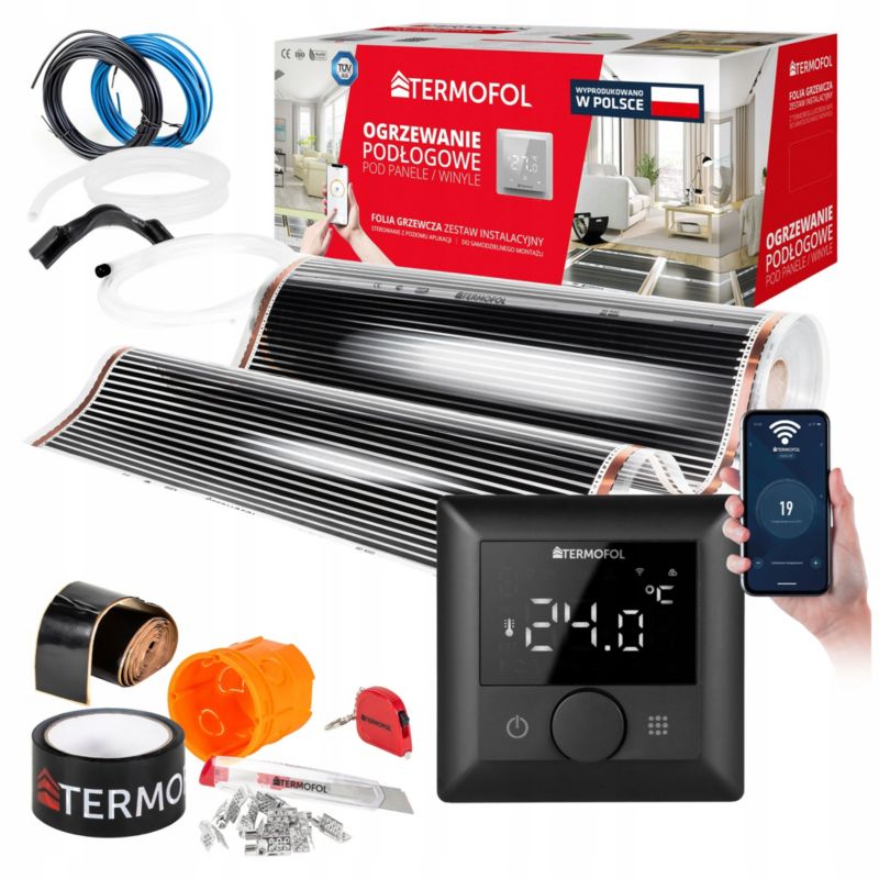Zestaw mata grzewcza TERMOFOL moc 150W/m² szerokość 50 cm powierzchnia 4.5m² + termoregulator TF-H5 WIFI Black 1kpl