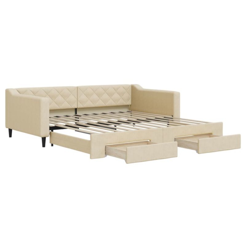 Sofa rozkładana WaszeMeble 100x200 cm Kremowy tkanina z szufladami WM-3197471 1 szt.