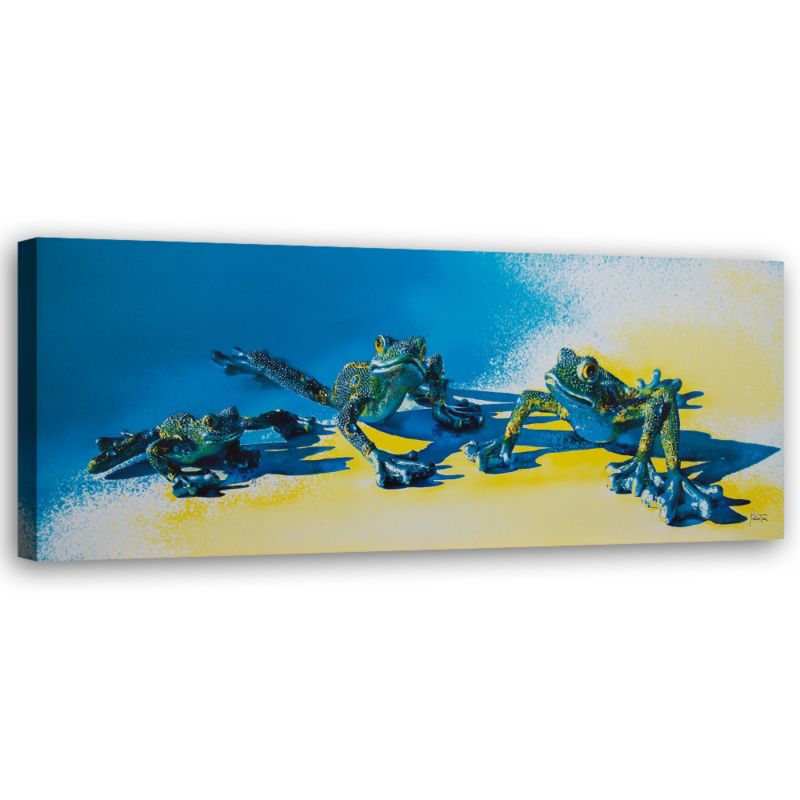 Obraz na płótnie Feeby Trzy niebieskie żaby 150x50cm 1szt