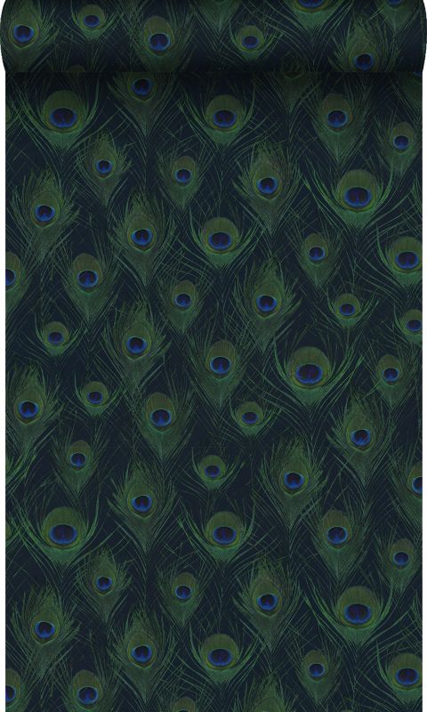 tapeta flizelinowa z ekoteksturą Origin Wallcoverings Pawie pióra ciemnoniebieskim 53 cm x 10.05 m - 1 rol.