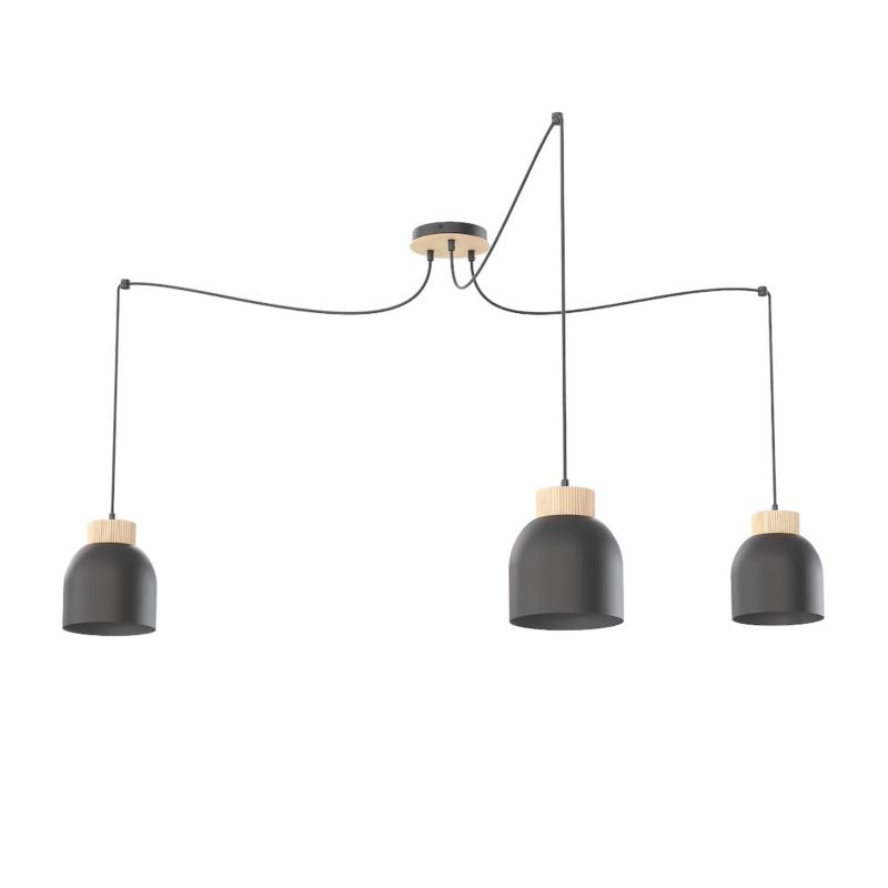Lampa wisząca pająk klosze z drewnianym akcentem Emibig KRU czarna 3xE27x15W IP20 wym:300x300x300cm - 1 szt.