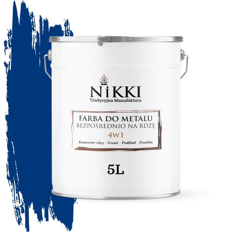 Farba do Metalu Antykorozyjna 4w1 NIKKI Niebieski ultramarynowy RAL5002 Półmat 5L