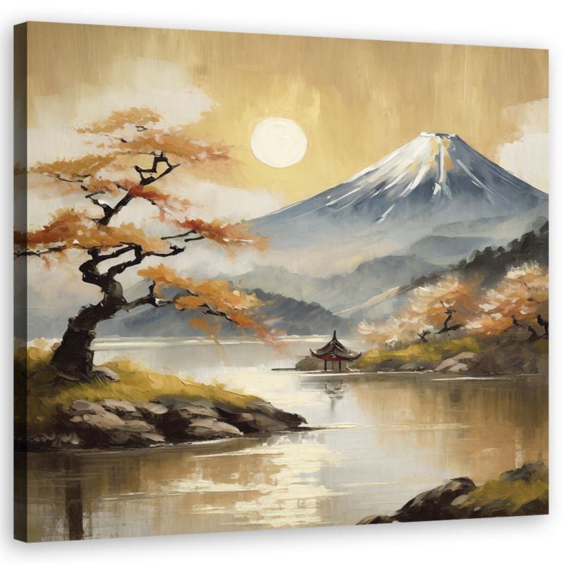 Obraz do salonu sypialni Feeby Pejzaż górski Japonia Beżowy 60x60cm 1szt