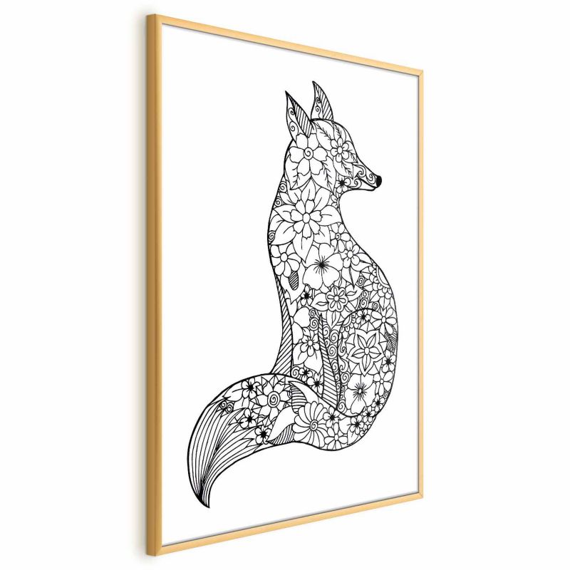 Plakat Artgeist Lis w kwiaty 21x30 cm z ramą złotą 1 szt