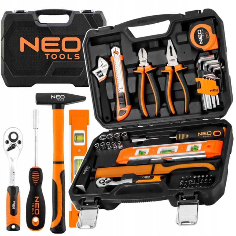 Zestaw narzędzi Neo Tools Uniwersalny 60 el. Klucze Nasadowe Bity Młotek Walizka 1 kpl.