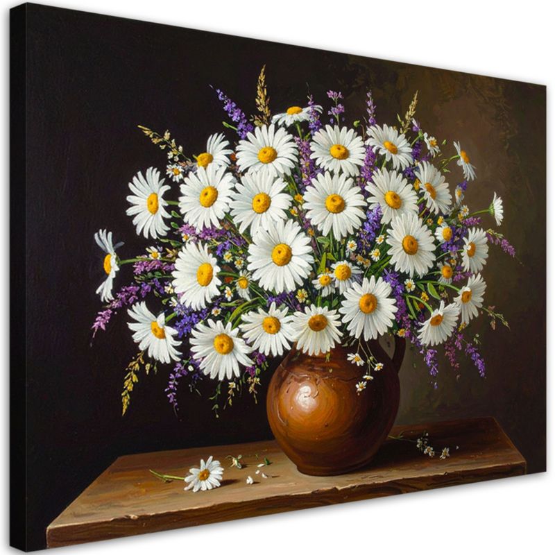 Obraz do salonu sypialni Feeby Margaretki bukiet polnych kwiatów w wazonie 100x70cm 1szt