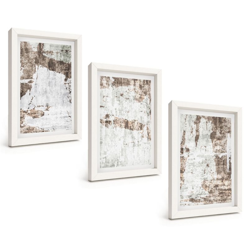 Komplet 3 Obrazów w Białej Ramie ArtPrintCave 20x30 cm Grafika Ścienna Abstrakcyjne wzory biel brąz 1 kpl.