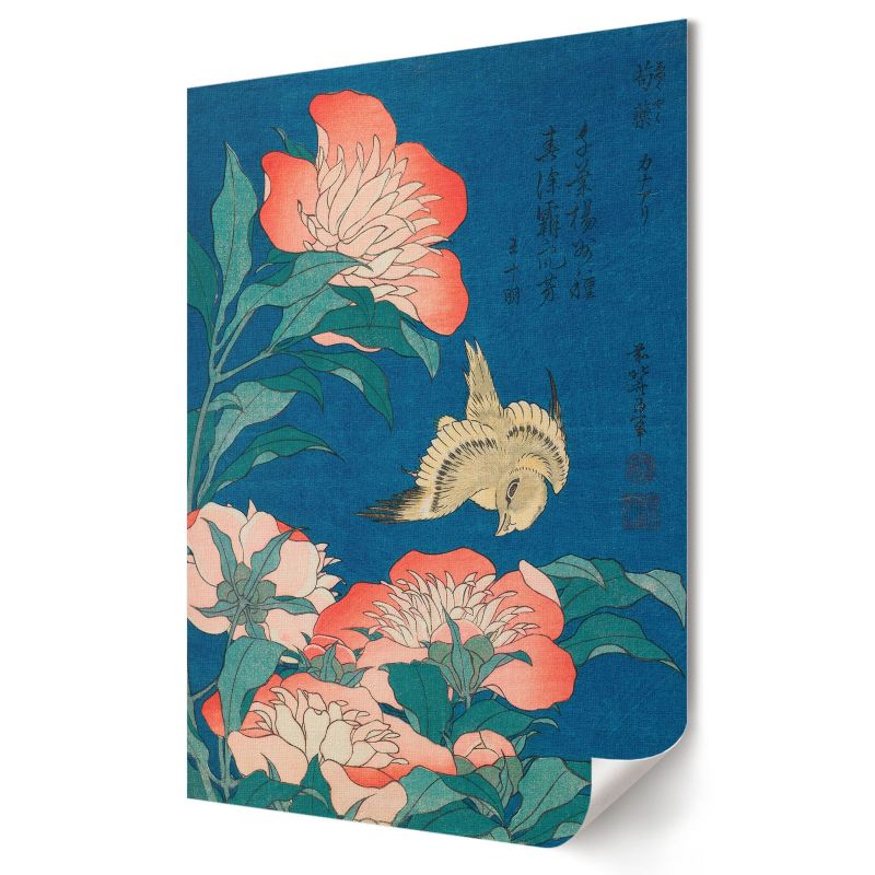 Plakat na ścianę Wallfluent Format A2 Piwonie i kanarek Artysta Hokusai 1 szt.