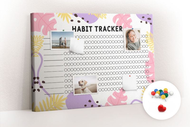 Tablica Korkowa Tulup 100x70 cm Habit tracker ścienny Obraz dekoracyjny ścienny Pinezki kolorowe 1 kpl