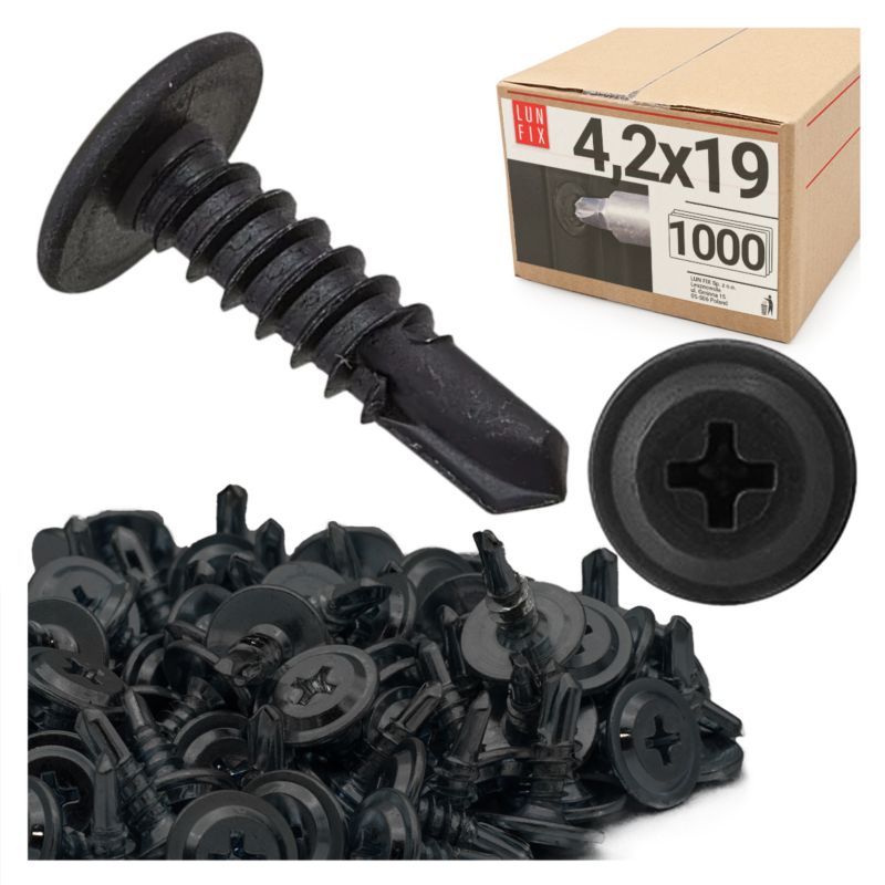 Wkręty do metalu Lun Fix samowiercące fosfatowane z łbem podkładkowym 4,2x19mm 1000szt.
