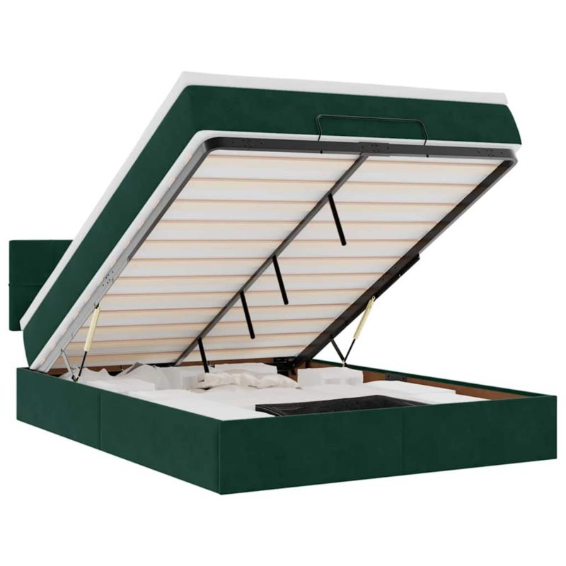 Łóżko otomana WaszeMeble z materacem 135x190 cm Ciemnozielony aksamit z LED ze schowkiem WM-3312623 1 szt.