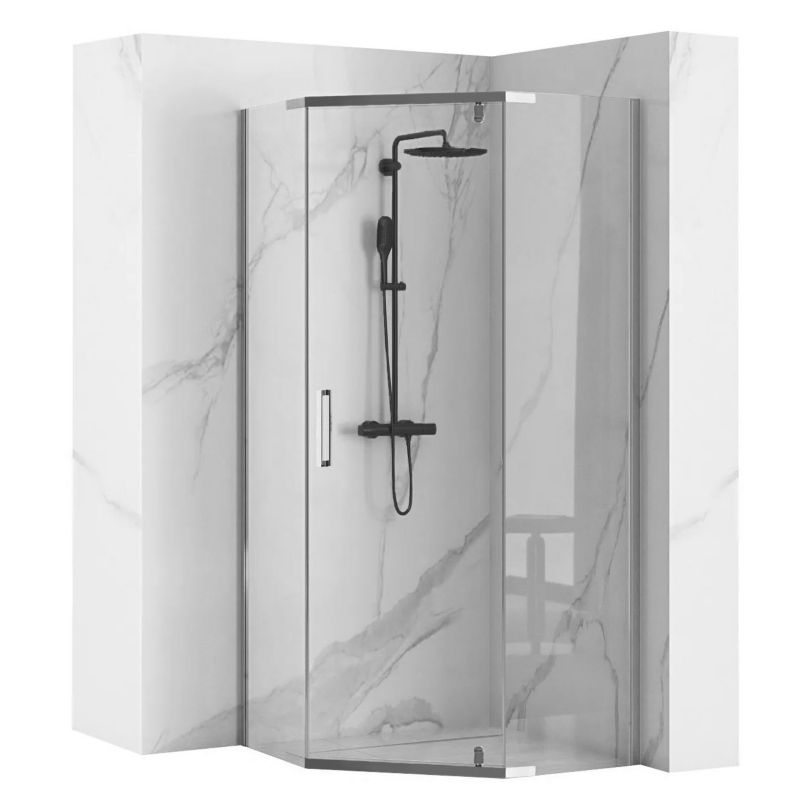 Kabina Prysznicowa Z Brodzikiem Rea Axin 90X90X195Cm Chrom + Brodzik Diamond Czarny 1 Szt