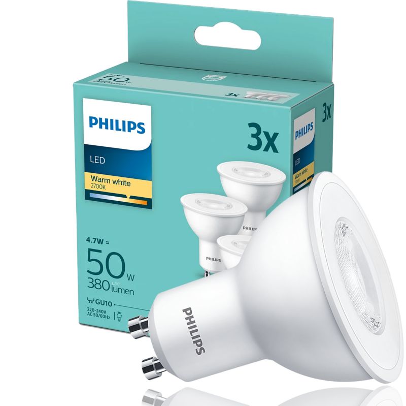 Zestaw 3x żarówka LED Philips 50W GU10 WW 36D 3PF/8 DISC 1op.