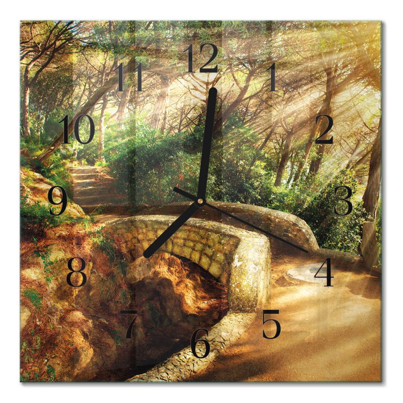 Zegar Ścienny Nowoczesny Tulup 30x30 cm z Czarnymi Wskazówkami Most Leśny 1 szt.