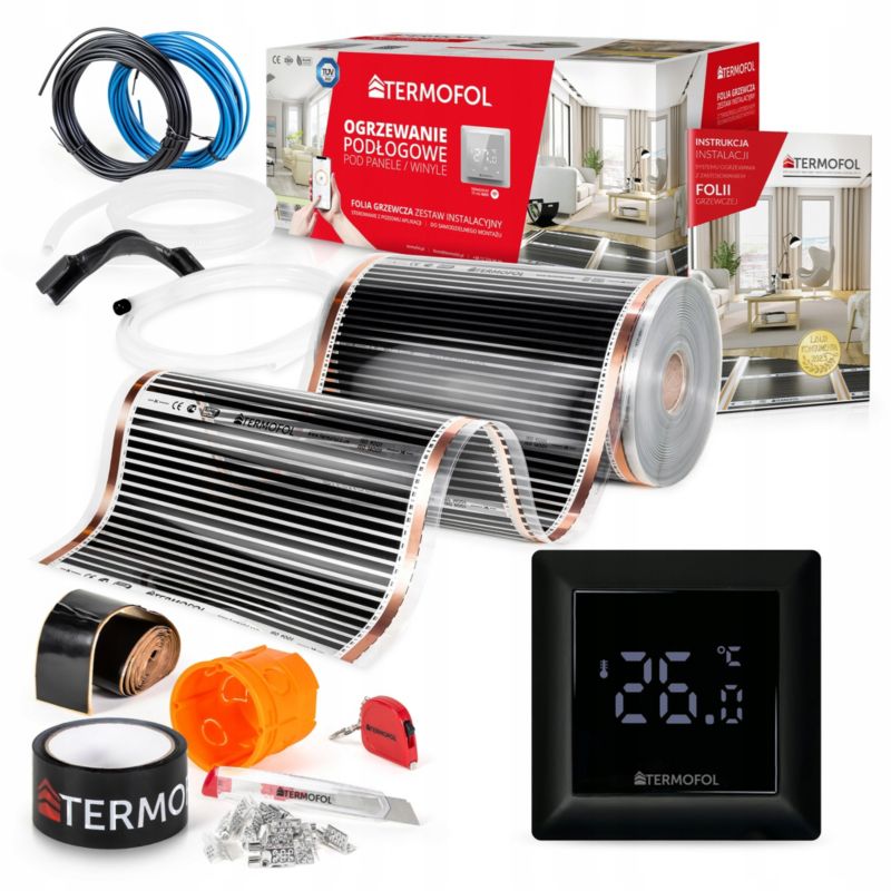 ZESTAW Folia Grzewcza TERMOFOL na podczerwień moc 140W 50cm pow. 10m² + TF-H6 BLACK 1kpl