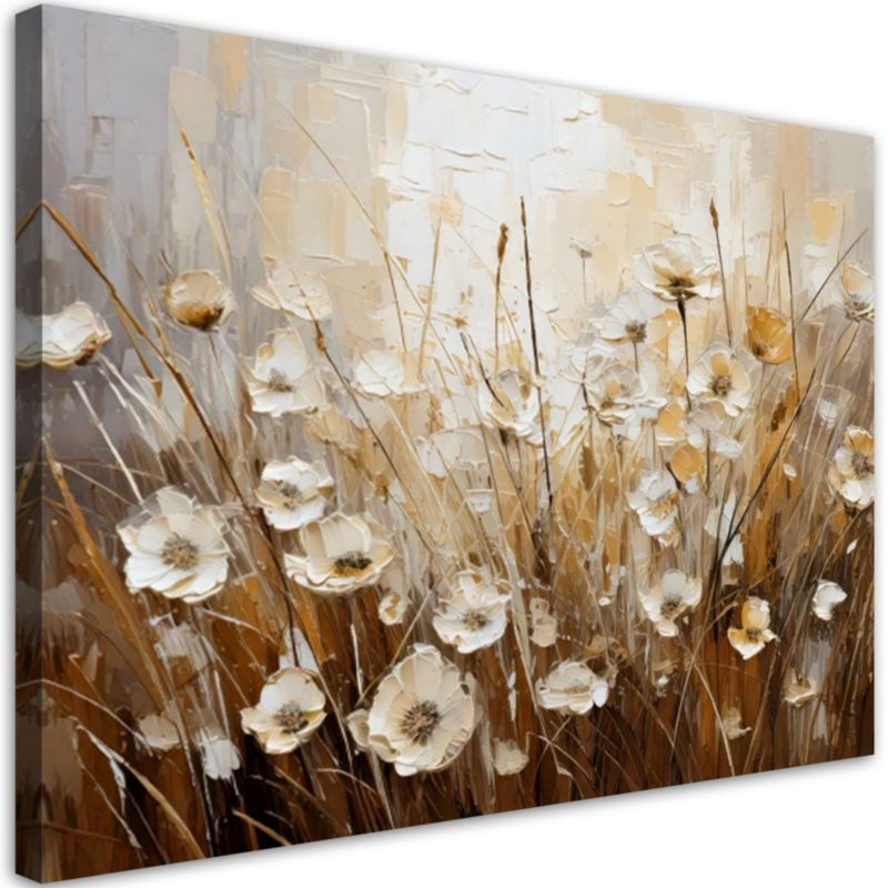 Obraz do salonu sypialni jak malowany Feeby Polne beżowe kwiaty Abstrakcja 120x80cm 1szt