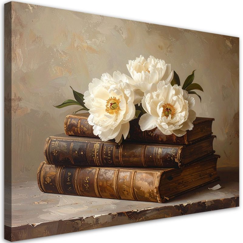Obraz do salonu sypialni biura kuchni Feeby Kwiaty piwonie ksiązki vintage 120x80cm 1szt