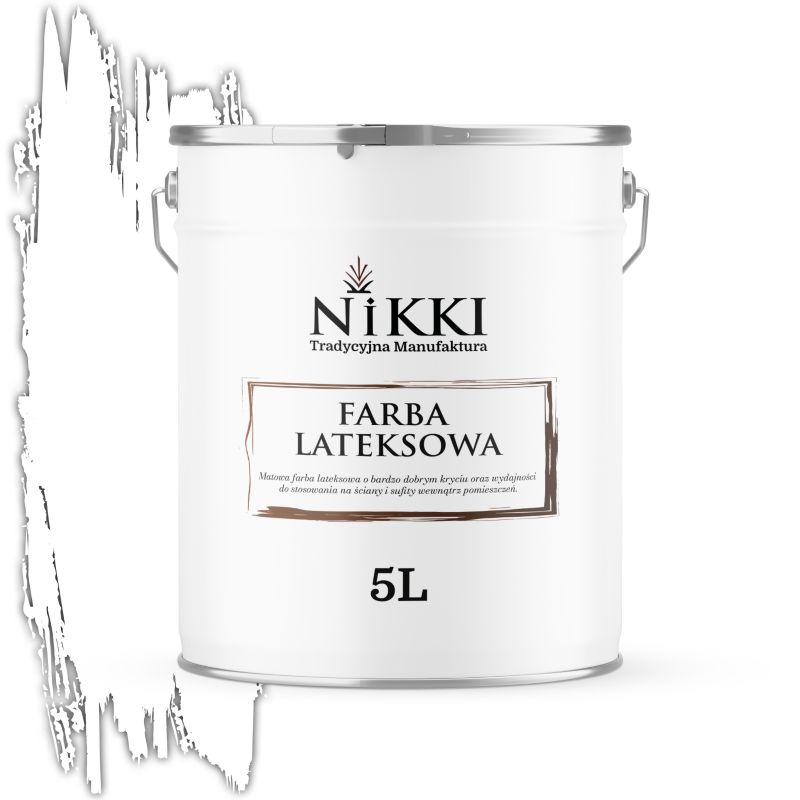 Farba Lateksowa Wewnętrzna Ściany i Sufity NIKKI Super Biała Głęboki Mat 5L