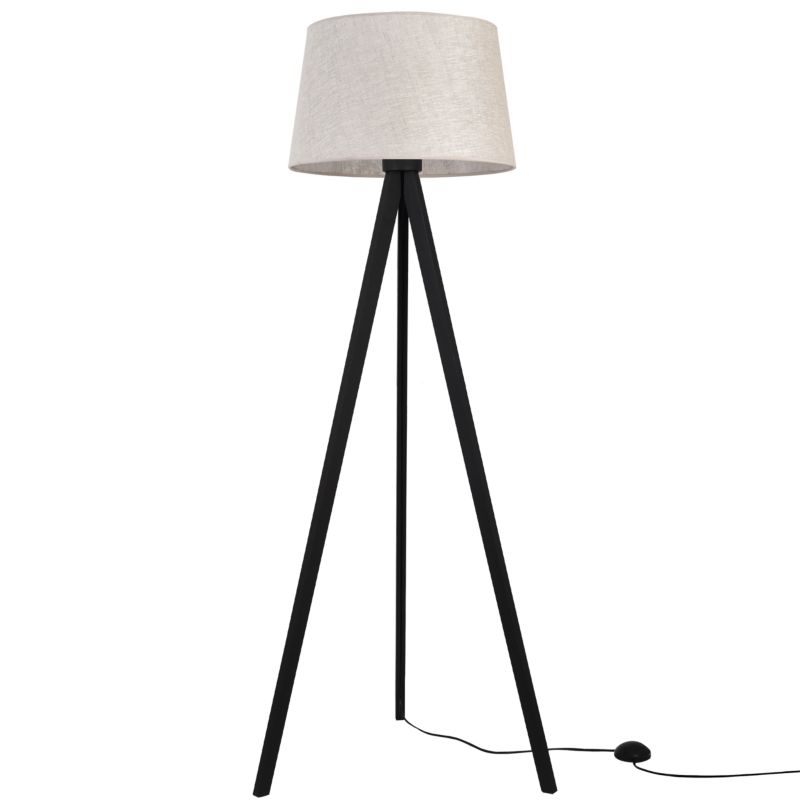 Lampa podłogowa trójnóg czarny Light Home LH Len 1xE27 abażur stożek 44cm jasny beżowy L01 1szt.