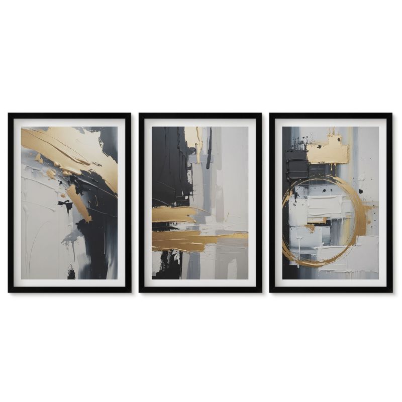 Komplet obrazów czarna rama Tulup 40x60 cm Abstrakcyjne malarstwo czarno-białe Tryptyk 1 kpl
