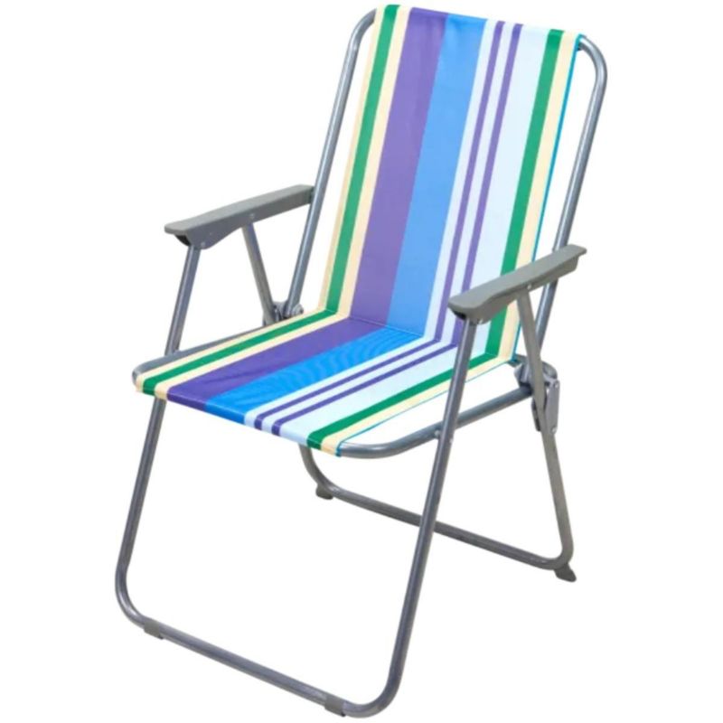 Krzesło Koopman turystyczne z podłokietnikami składane niebieskie pasy Probeach 1szt.