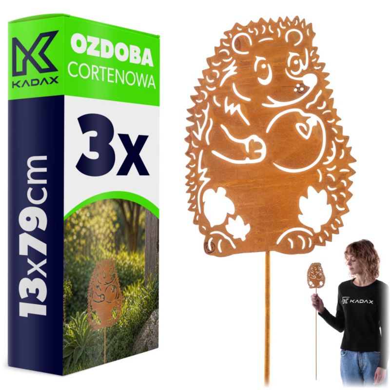 Ozdoba KADAX ogrodowa corten rdzewiona Jeż stalowa 3 szt.