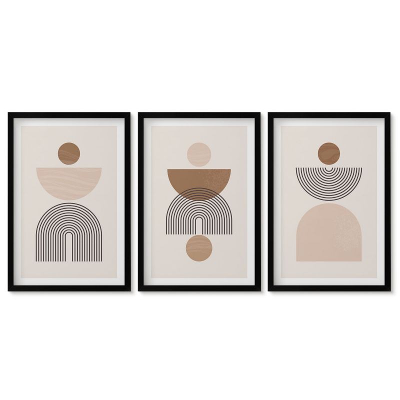 Zestaw 3 obrazów w czarnych ramach Tulup 40x60 cm Abstrakcyjne brązowe kształty Galeria ścienna 1 kpl