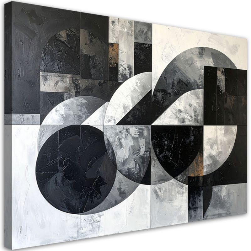 Obraz do salonu sypialni biura loftu Feeby Abstrakcja koła kształty czarno biały 120x80cm 1szt