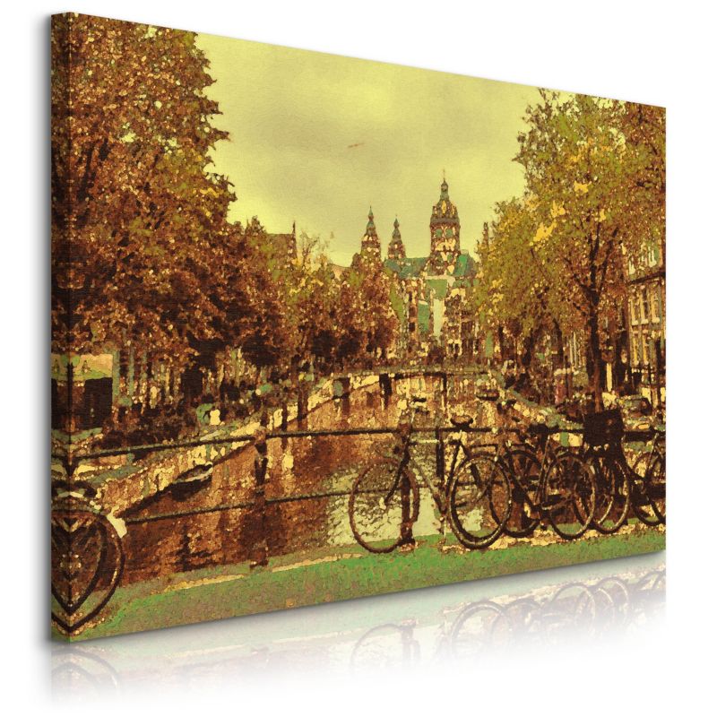 Obraz Na Płótnie Do Salonu Most Krajobraz Rowery Amsterdam Vintage 100x70 cm 1 szt.