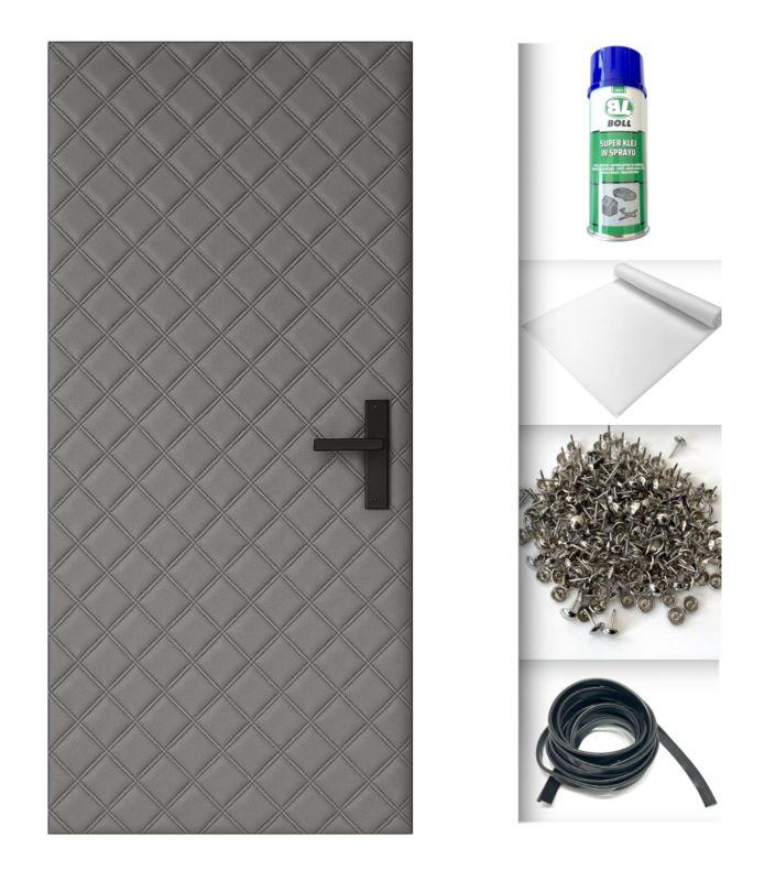 Tapicerka drzwiowa Ultrasonic Grafitowa 115 x 215 cm obicie na drzwi ocieplenie uszczelnienie wygłuszenie + Akcesoria 1 kpl.