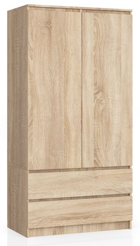 Szafa Akord S90 Dąb Sonoma 90 cm 2 drzwi 2 szuflady kolor Dąb Sonoma mat 4 półki 90x51x180 cm 1 szt.