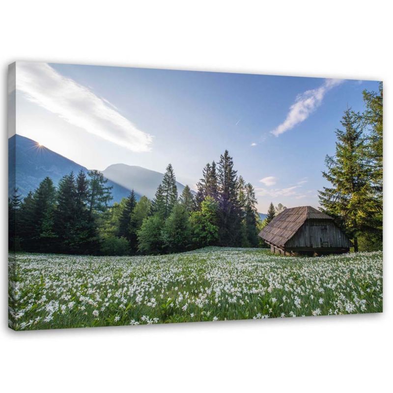 Obraz na płótnie Feeby Drewniany domek pośród drzew 100x70cm 1szt