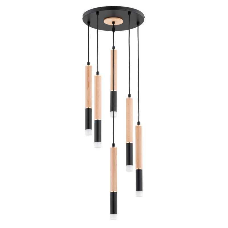 Lampa wisząca Alfa Rodeo 2189 jasne drewno-czarna-złota nowoczesna 6xG9 x 10W 1 szt.