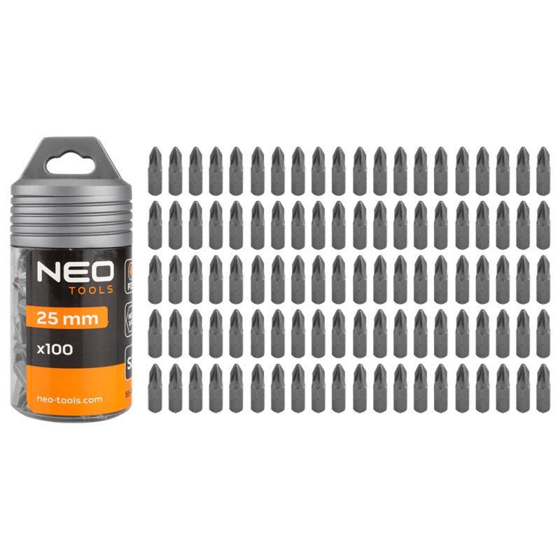 Końcówki wkrętakowe NEO TOOLS PZ2 x 25 mm, 100 szt. 1 kpl