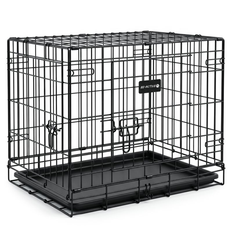 Klatka dla zwierząt 61,5x44x52 cm Be-active.pl transporter kojec dla psa kota kennelowa metalowa czarna 1 szt.