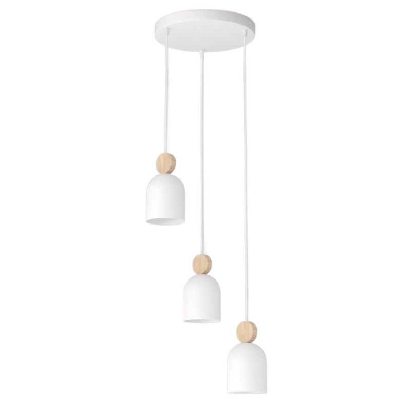 Lampa wisząca okrągła owalne klosze z drewnianym detalem Emibig MESI biała 3xGU10x8W IP20 wym:140x34x34cm - 1 szt.