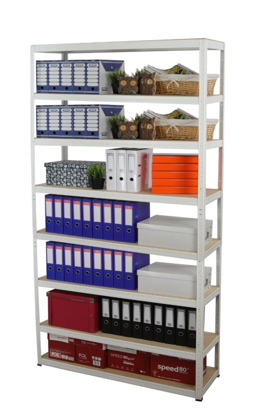 Regał metalowy MODO24 magazynowy biały helios 270x150x50cm 8 półek po 275 kg 1 szt.