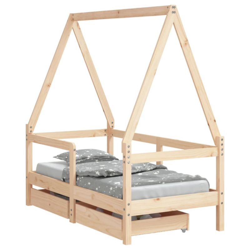 Łóżko Drewniane WaszeMeble z Szufladami 70x140 cm Brązowe WM-834471 1 szt.